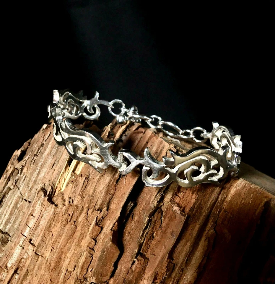 Tribal Link Bracelet .925 sterling silver biker viking pagan gothic punk
