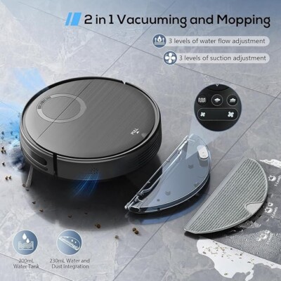 Robot Vacuum and Mop Combo, 2 in 1 Mopping Robot Vacuum Cleaner with Schedule, W