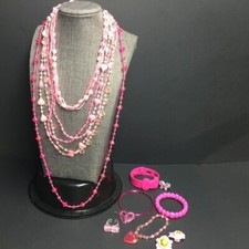 Barbie Pink Jewelry Lot Heart Necklace Bracelet Butterfly Barrette Ring Earrings
