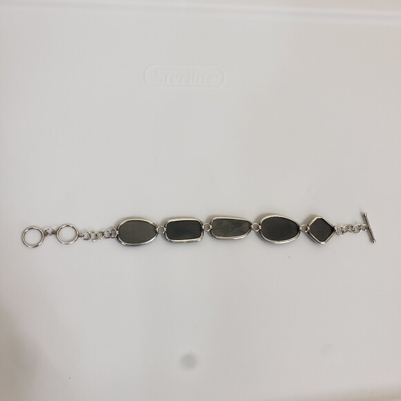 Abalone Shell Bracelet Toggle Closure Silver Metal - image 5