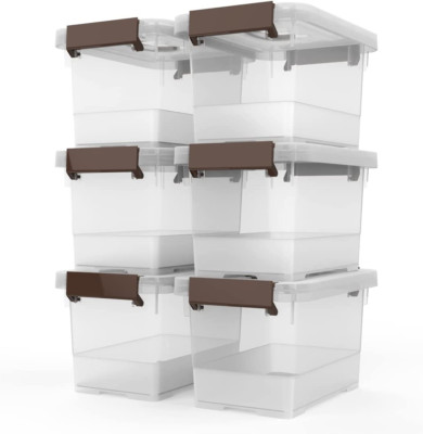 Clear Storage Latch Box 6 Pack Storage Organizer Bins with Latching Handle Lids 