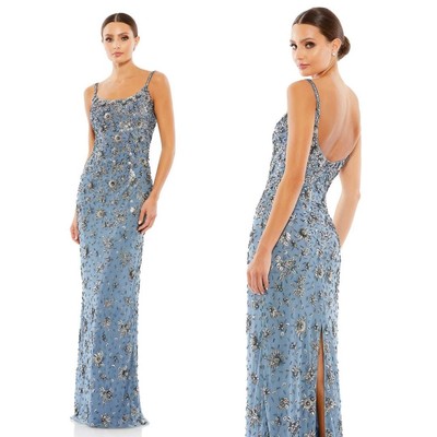 FLORAL EMBELLISHED SCOOP NECK EVENING GOWN style 5477 size 6
