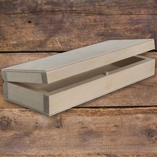 Shallow Flat Slim Wooden Box Case with Lid & Bolt Closure | 20.5 x 8 x 4 cm