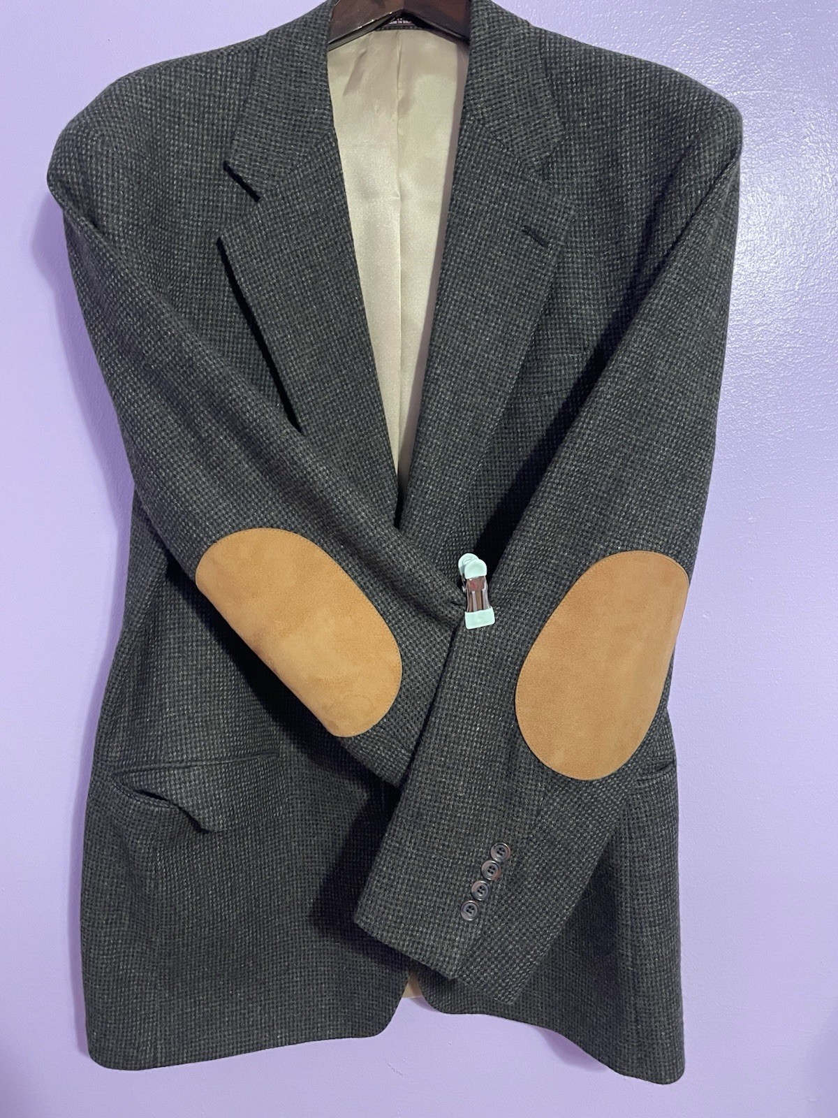 Evan-Picone Mens Tweed Blazer Brown Elbow Patch Sport Coat Jacket  100% Wool 44R