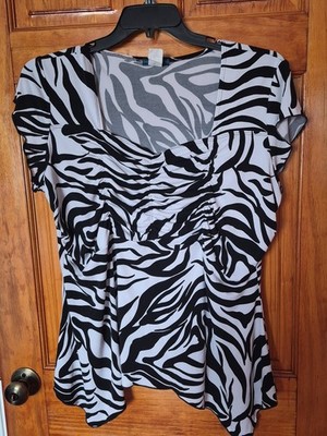 FAVE WOMEN'S SIZE 1X Stretchable BLOUSE TOP White &Black NWOT 