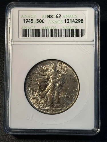 1945 Walking Liberty Half Dollar ANACS MS62 Soapbox