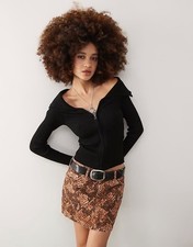 Image of NWT Noisy May, Women Zip Up Open Collar Ribbed Cardigan In Black, Size XL