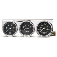 Auto Meter Gauge Set 2399; Auto Gage 2-5/8 Volts/Water Temp/Oil Pressure Chrome