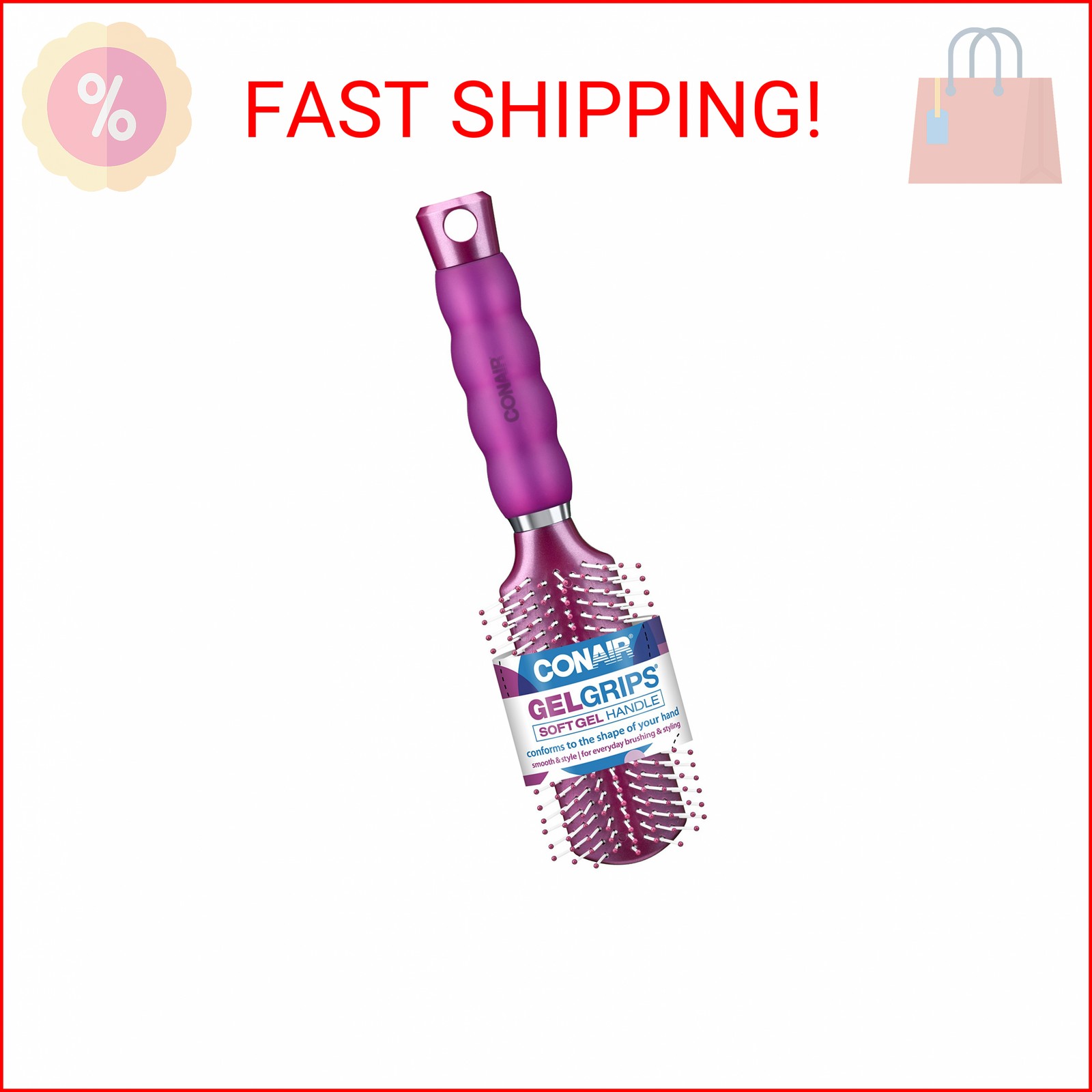 Conair Hair Brush, Gel Grips, All Purpose, colors vary