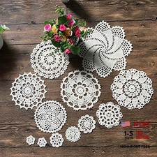 MINDPLUS Set of 12 Hand Crochet Doilies Cotton Crocheted Lace 12pcs White