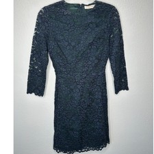 Tory Burch Black Lace with Green Contrast Underlay Jewel Neckline Dress 2