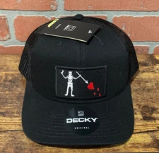 Blackbeard Pirate Flag Embroidered Black Decky 6021 Mid Profile Trucker Hat