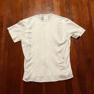 Vintage Neiman Marcus The Pilot Blouse White Pleated Short Sleeve Medium