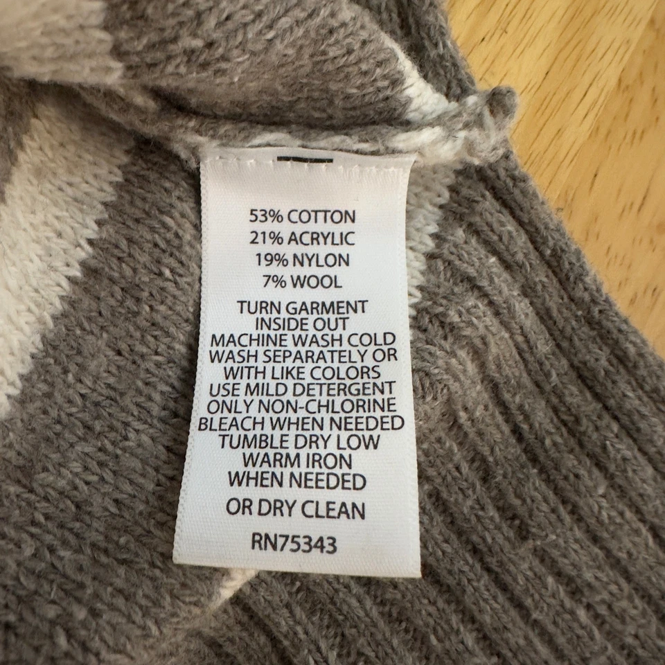 Kenji Crewneck Long Sleeve Sweater Elbow Patches Tan White Stripe Stripe M - Image 4 of 4