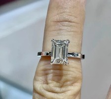 2.50CT Emerald-Cut Lab Created Solitaire Engagement Ring 14K White Gold Plated