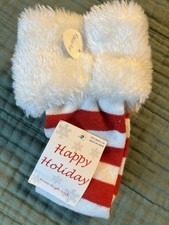 Women's Soft Christmas Holiday Knee High Socks Plush Faux Fur Top White and Red