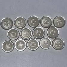 14 Buttons Rimmed Off White Plastic 4- Hole Sew Thru Sewing 5/8”