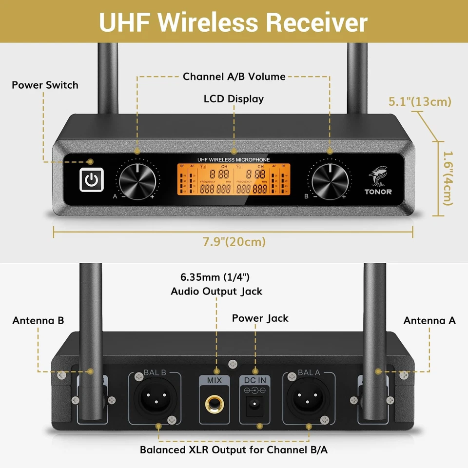 TONOR UHF Wireless Microphones System with Headset/Lavalier Lapel Mics, Bodyp... - Image 3 of 4