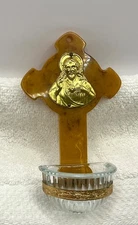 Holy Water Font With Sacred Heart Of Jesus With Water Bowl Butterscotch Bakelite