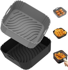 2 Pack Silicone Air Fryer Liners, Square Reusable Non-Stick Basket Inserts for 4