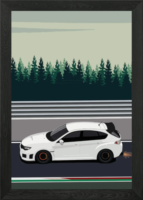 #ad White Subaru on Race Track Framed Wall Art Poster Canvas Print Picture GBP 16.99