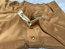ESCADA VINTAGE SILK BLOUSE IN COPPER  ACCENT CUFF COLLAR IN GOLD 42 WEST GERMANY