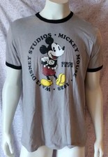 NWOT  Walt Disney Studios 1928 Mickey Mouse Distressed Ringer Grey Tee Size L