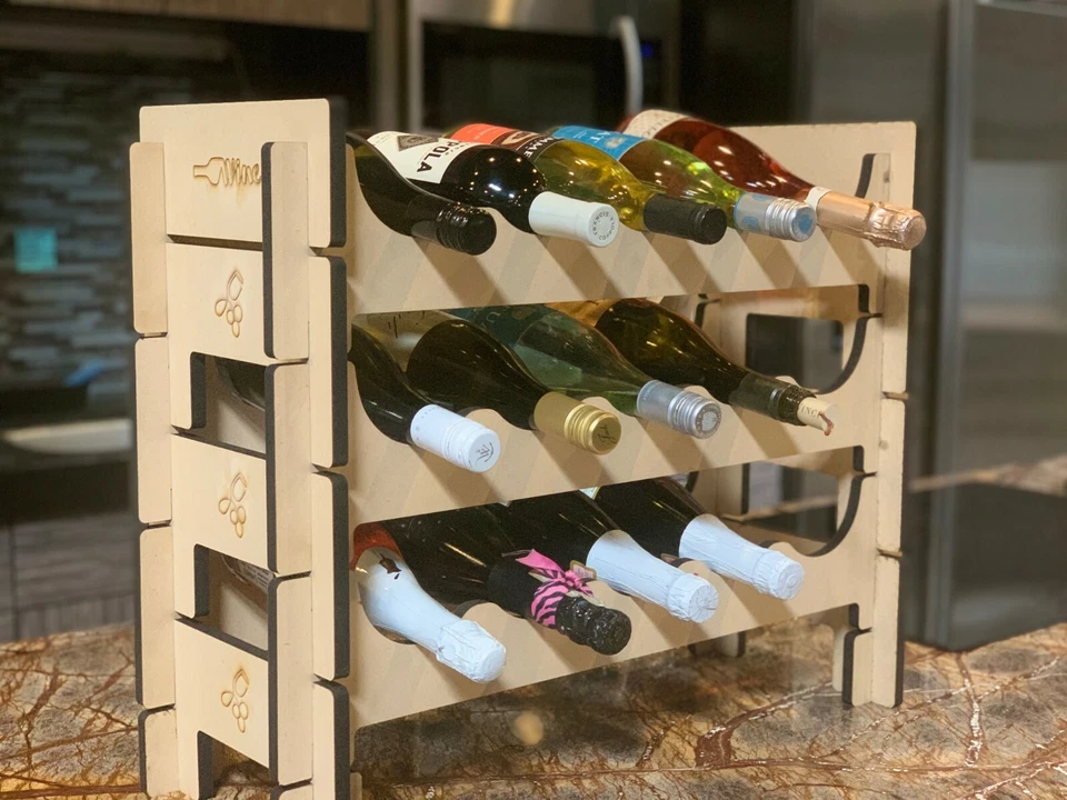 Wine Rack Bottle Holder Storage Display Stackable Modular Tiered Solid Wood - Image 4 of 4