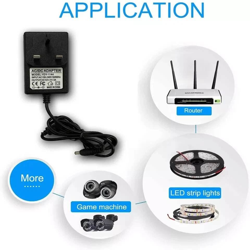 12V 3A 2A 1A POWER SUPPLY SWITCHING ADAPTER AC/DC 100-240V FOR CCTV LIGHT - Image 3 of 4