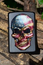 Zippo Lighter - Skull with Flag - USA - American - Matte Black - Model # 33802