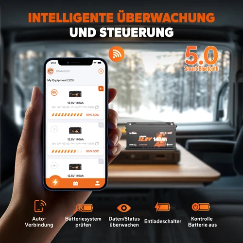 LiTime 12V 140Ah H190 Bluetooth LiFePO4 Lithium Batterie für Wohnmobil - Bild 7 von 11