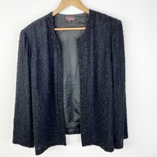 Marina Bresler Womens 1x Black Beaded One Hook Cardigan Blazer Jacket Party