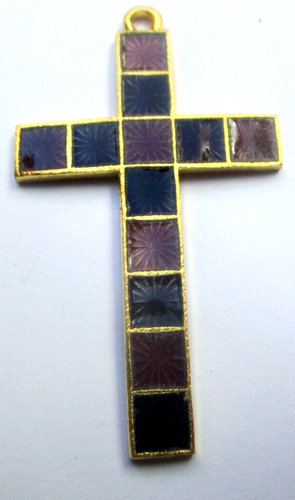 Pendentif Croix Vintage En Or Avec émaux Cloisonnés Bleu Et Rose - Modèle 5337, En Alliage