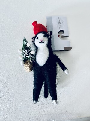 Target Wondershop Christmas 2022 Fabric Felted Wool Tuxedo Black Cat Ornament