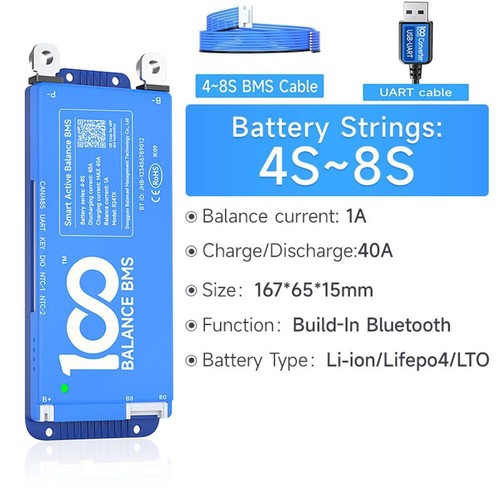 100 BALANCE BMS 4S-24S 40A-200A Smart Active Balance BT Lifepo4/ Li-ion/LTO lot - Picture 28 of 40