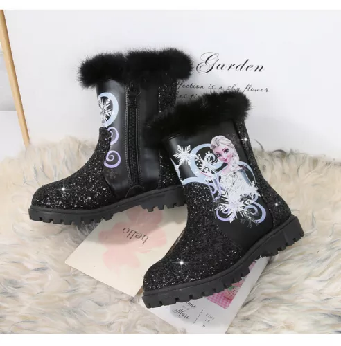 Winter Kids Girls Elsa Princess Crystal Sequin High Boots& velvet Christmas gift - Picture 11 of 50