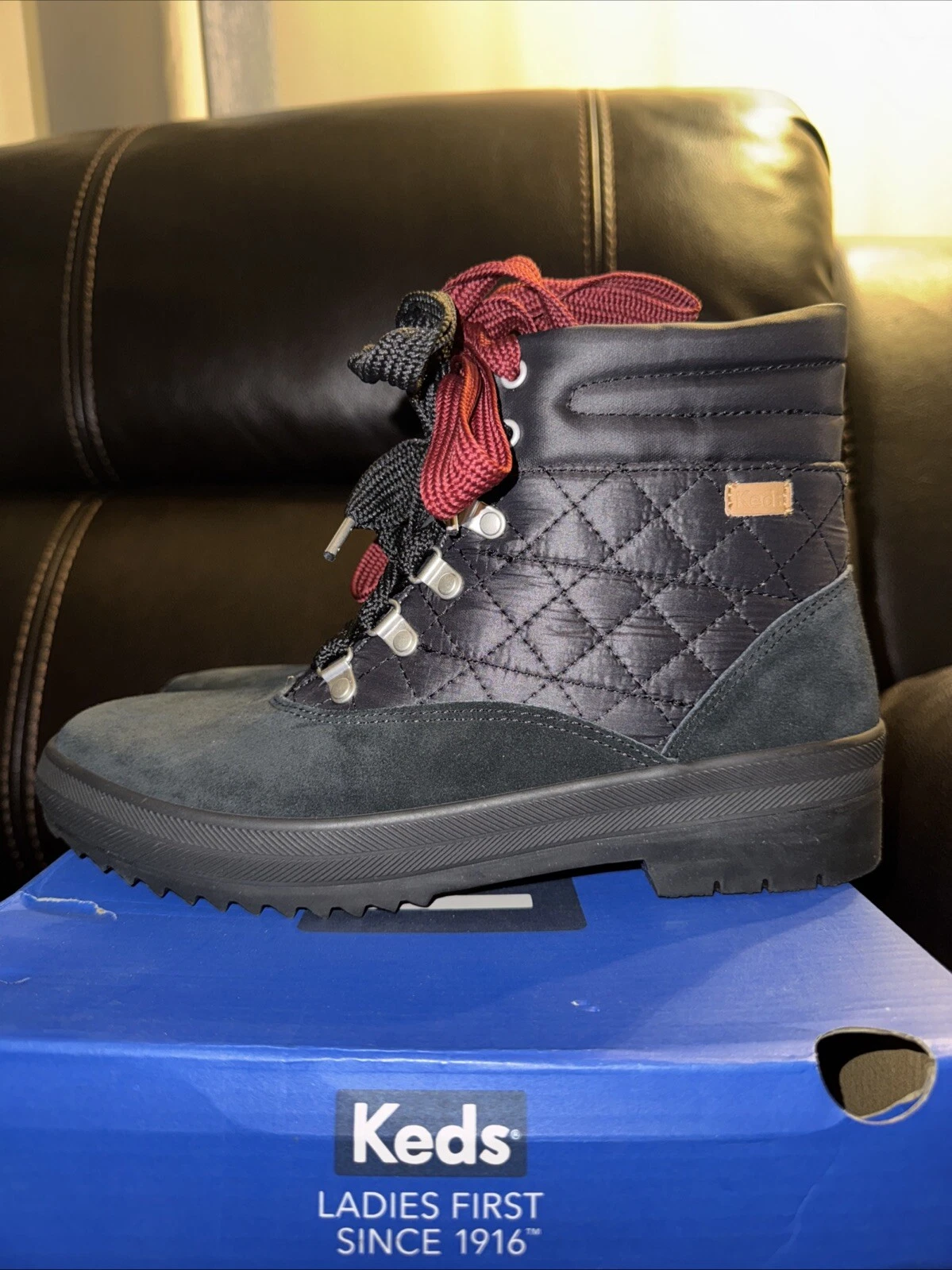 Keds Camp Round Toe Lace Up Womens Black Casual Boots Size 9 New In Box 2 Laces