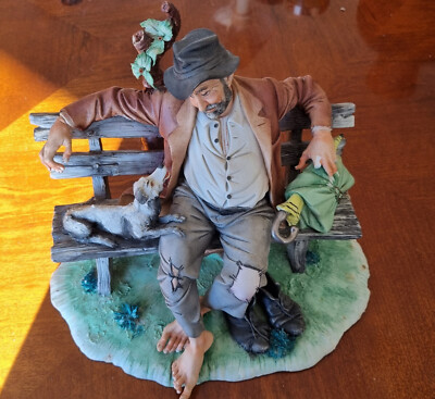 Capodimonte Figurine by Toni Cingano ~ Tramp on a Bench with his