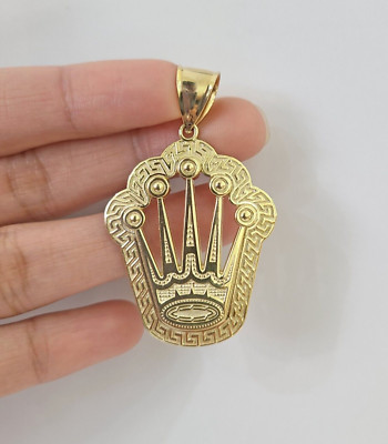 10K Real Yellow Gold Crown Charm Pendant Gold Royal Crown 2'' Inch 10kt