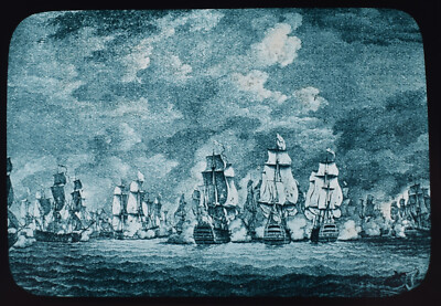 TRAFALGAR HMS HOOD & RODNEY BREAKING THE FRENCH LINES Magic Lantern Slide C1890