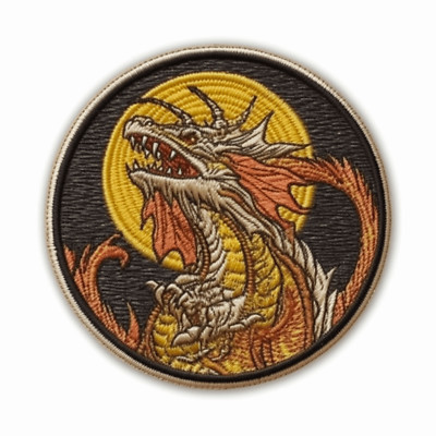 Mythical Dragon Patch Iron-on Applique Medieval Badge Crest Sword Myth Legend 