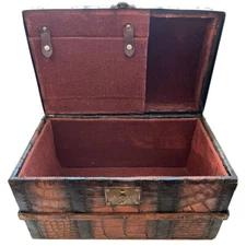 Antique Alligator Leather and Brass Doll Chld's Salesman's Sample Dome Top Trunk