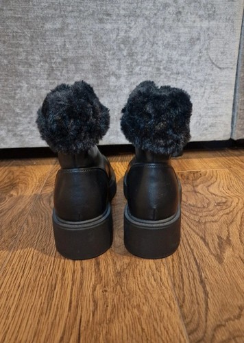 Next Forever Comfort black faux fur leather zip chunky biker ankle boots shoes 4 - Picture 9 of 14