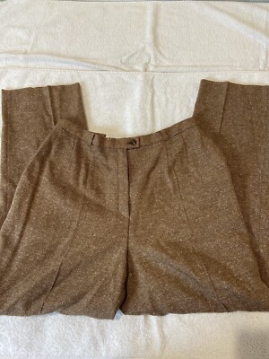 BASLER Horst Basler wool silk brown pants pleated belted women size US 29 GER 44