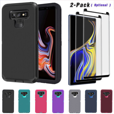 For Samsung Galaxy Note Hybrid Rugged Rubber Phone Case Cover Tempered  Glass
