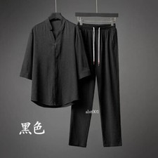 Fashion Mens Loose Casual and Western Style Sports Sets Tops Pant 2 Pics Suits