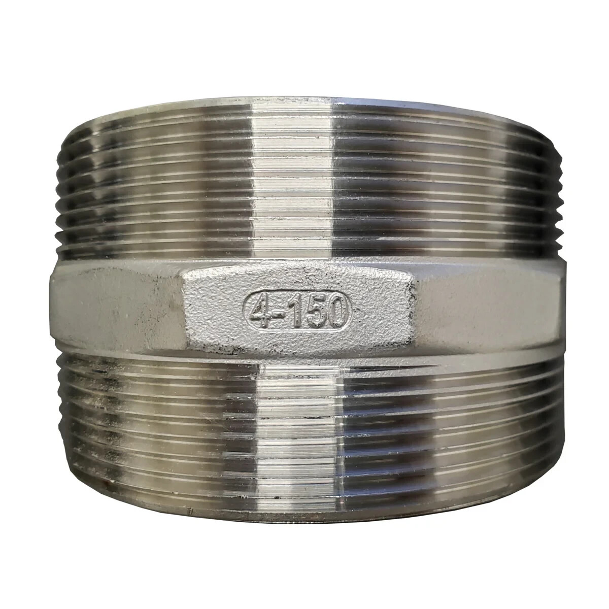 4" 304 SS Hex Nipple - NPT Thread, 2.72" Length, Class 150, Cast Steel