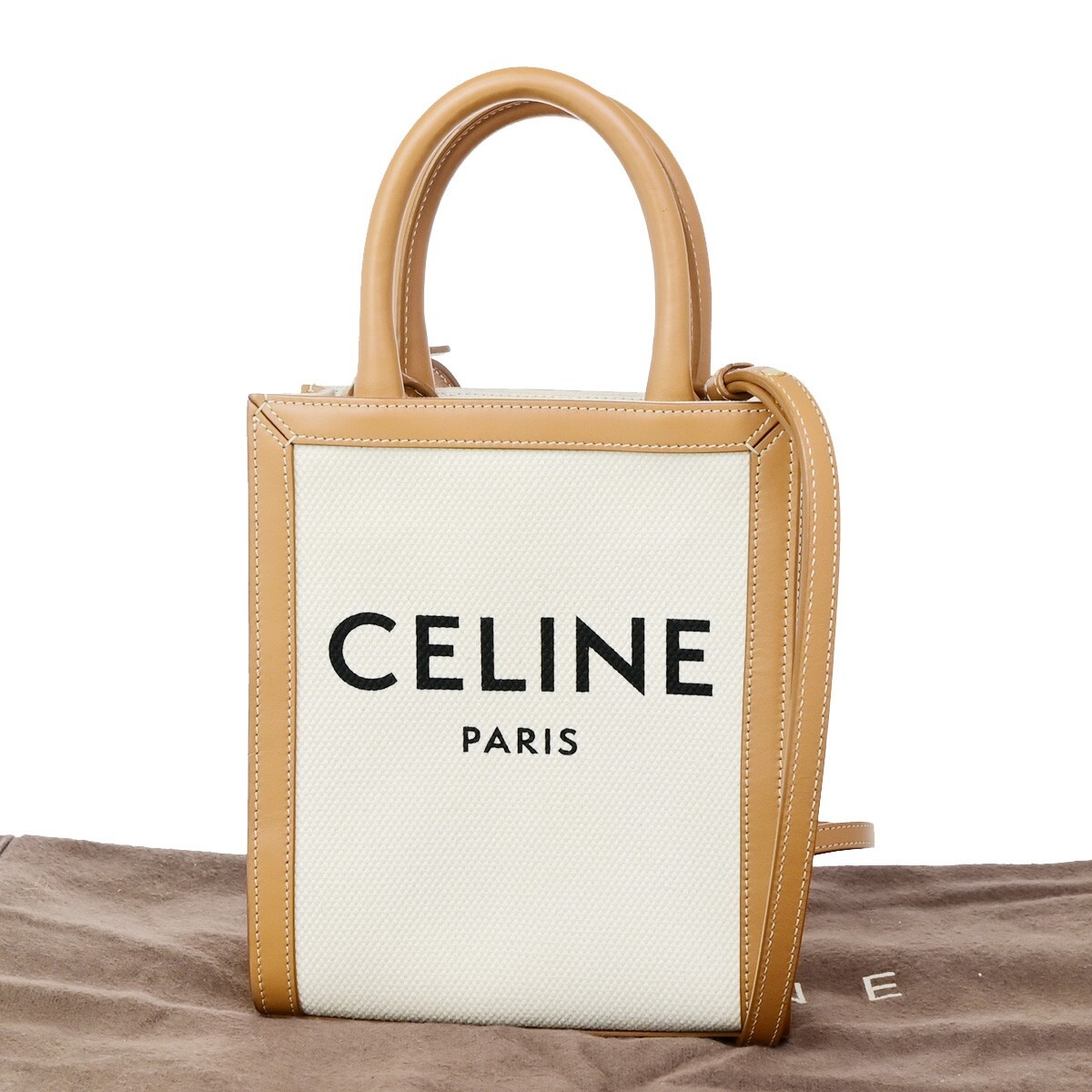 CELINE ロゴトートバッグ CELINE Logo Vertical Cabas 2Way Mini Hand Tote Bag Canvas