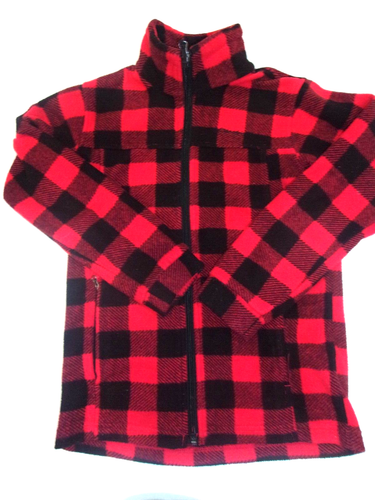 Boys Columbia Fleece Jacket Top Red Black Buffalo Check Size M Medium Zipper