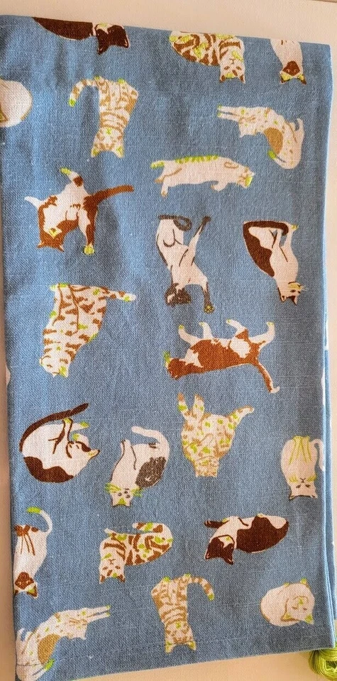 Anthropologie Cat Love Dish Towel Kitchen Hand Tea Blue White Tassels - Image 4 of 4
